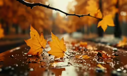 a fallen leaf laying on the ground in the rain
