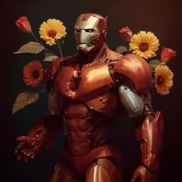a robot that is standing in front of a flower