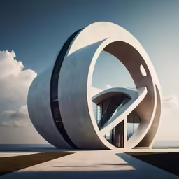 an abstract concrete structure with a sky background