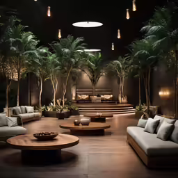 a modern looking room has some plants and lamps