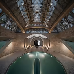 a pool is in the middle of a building