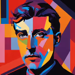 the famous man in geometric shapes,a painting of a man