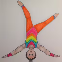 a drawing of a young man holding his hands in the air,a child is doing a hand stand in a cartoon style