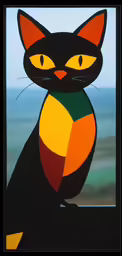 a black cat with yellow eyes sitting on the windowsill