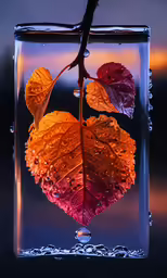 a colorful heart shaped piece of glass with a branch in it