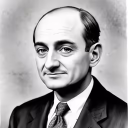 a black and white photo of a man with a suit