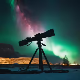 the stars and the telescope are glowing bright