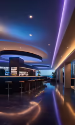 a dimly lit lounge at night on a cruise ship