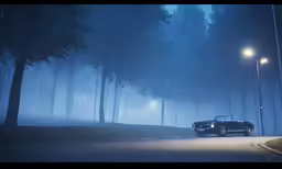 an old car sitting on a road at night