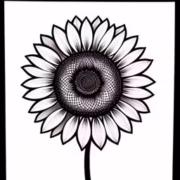 an abstract black and white drawing of a sunflower,a black and white drawing of a sunflower