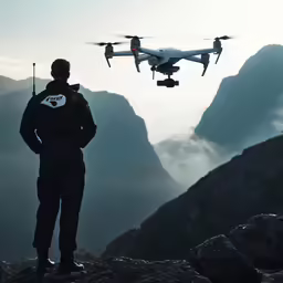 a person with their hands on their hips standing next to a remote controlled airplane