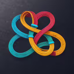 four different colored bracelets on a black surface,several pieces of colorful thread with blue, yellow, and orange