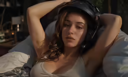 woman in white tank top wearing black headphones on her head