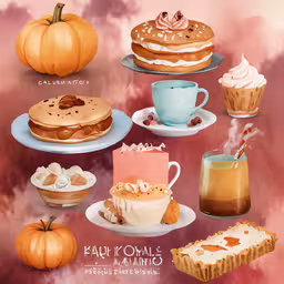 there are many different kinds of food on this page,an illustration of food sitting on plates in different positions