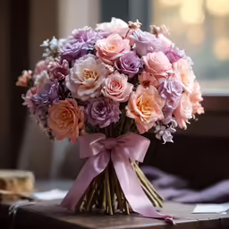 a bouquet of flowers that is on a table