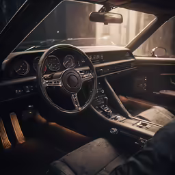 the interior of a car with a dashboard and gauges on