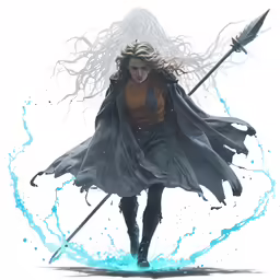 an artwork of a woman with a spear on a white background