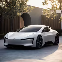 the concept electric car is parked outside a building