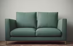 a green sofa against a grey wall