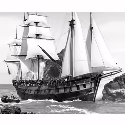 a sailboat is sailing past a group of people