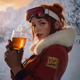 woman drinking beer while holding a glass of beer
