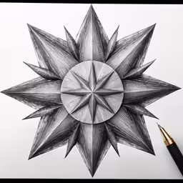 a pen drawing of a pen point star