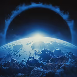 a planet seen from space, with sunlight coming through