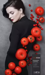 a woman with tomato slices on her back