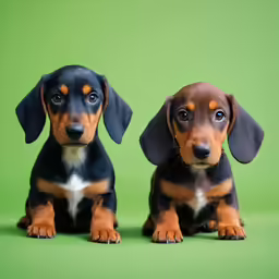 two tiny puppy dogs are posing for a photo