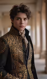a young man dressed in renaissance fashion, looking serious