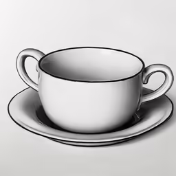 a black and white photo of a tea cup and saucer