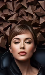 the woman is sitting in a chair with the head up