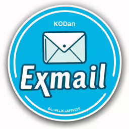 a round blue sticker with the word exmail in white and an envelope