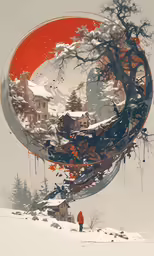 a painting of a person standing in front of a tree
