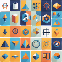 several different shapes and sizes in a square pattern,there are several different geometric shapes that you can see on the wall