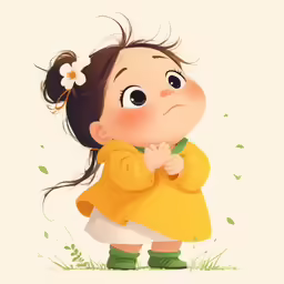 a cartoon girl is looking up to the side