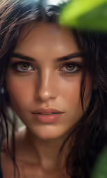 a pretty young lady with brown eyes wearing a black jacket