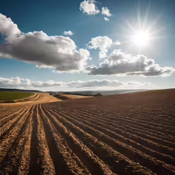 there is an empty field next to a farm