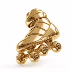 a golden skateboard ring with wheels is displayed