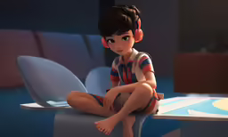 a kid sitting down on top of a desk