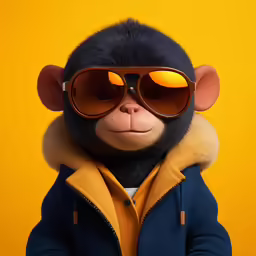 a monkey in sunglasses wearing a jacket and scarf