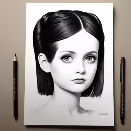 a drawing of a young woman with large eyes