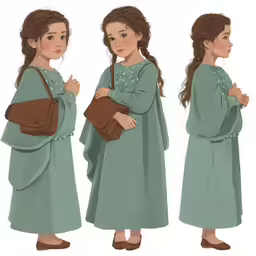 a girl in green and brown clothing