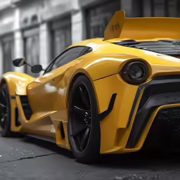 a yellow sports car parked on the side of the street