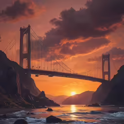 a bridge that has a very tall tower over water