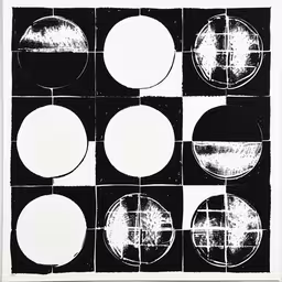 four circles are shown with different shapes,white circles and black squares on black paper