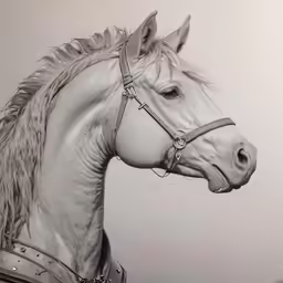 a drawing of a white horse wearing a crown