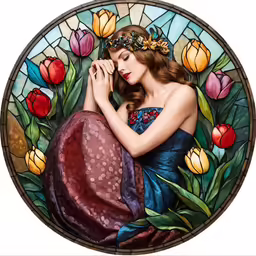 a woman is sitting with her hands on her chin