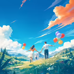 a couple holding hands walking on a hill