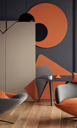 a living room with a painting on the wall